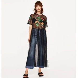 Zara floral embroidered sheer tulle overlay dress